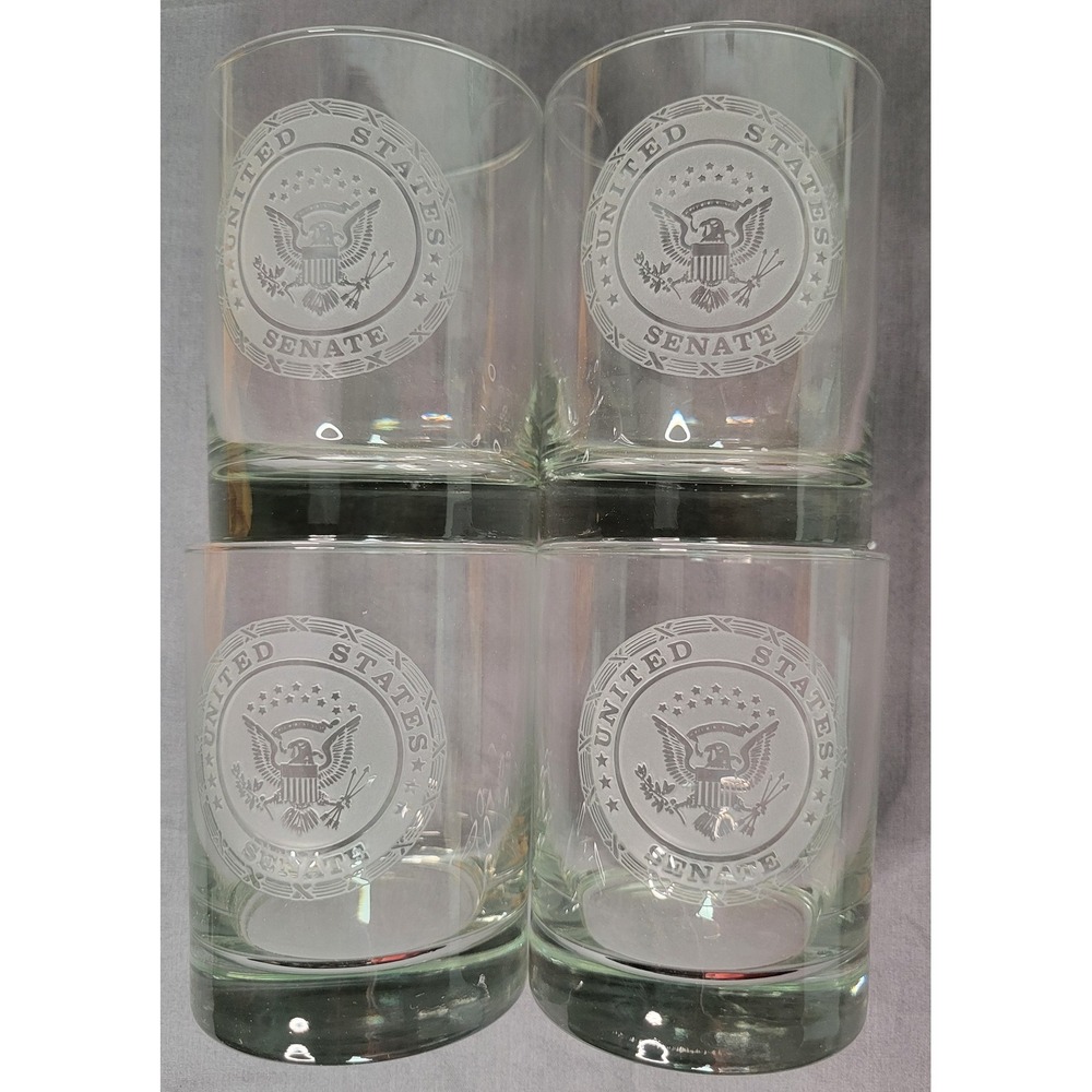 US United States Senate Seal Etched Whiskey Glasses Set of 4 Old Fashioned